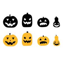 Halloween icons set. Cobweb spiders graves ghosts houses crosses bats pumpkins. Vector