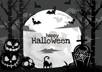 art, autumn, background, banner, bat, black, card, cartoon, celebration, cemetery, creepy, dark, design, fall, ghost, graveyard, halloween, happy, holiday, horror, house, illustration, invitation, moo