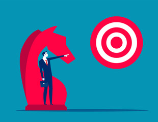 Business strategy and planning to goal. Business chess horse vector illustration