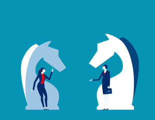 Business strategy and planning. Business chess horse vector illustration