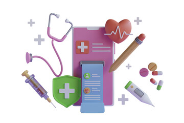 3d rendering Medical app in a smartphone. Online doctor appointment. Online consultation with doctor.Isolated Medical App. 3D Render
