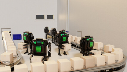 AI Robot arm Object for manufacturing industry technology Product export and import of future Robot cyber in the warehouse by hand mechanical future technology