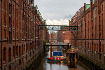 Hamburg, Germany, June 8th 2022. Hafencity, an old harbor district on a rainy day.