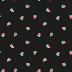 Black seamless pattern with tiny watermelon slices