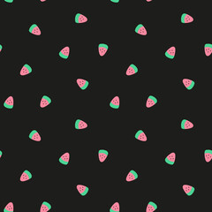 Materiał do szycia Black seamless pattern with tiny watermelon slices