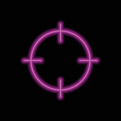 Aim simple icon vector. Flat design. Purple neon on black background.ai