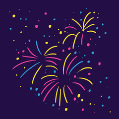 Fototapeta na wymiar Colorful fireworks in the night sky. USA July 4th celebration fireworks. Festival fireworks. Carnival party with fireworks. An illustration of celebrating important celebrations in a big way.