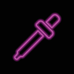 Dropper simple icon vector. Flat design. Purple neon on black background.ai