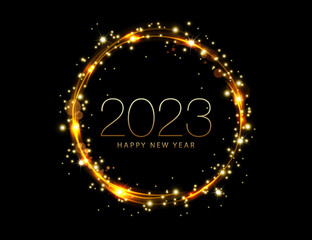 Isolated round frame in gold tone with glitter on a black background