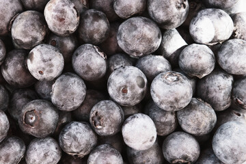 diet natural blueberries in the basket, top view, ripe blue berries on the market stall, group of purple eco berry, organic nutrition, food background