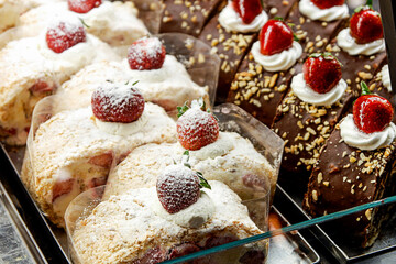 Strudels and cakes in a shop-window