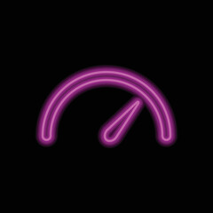 Speedometer simple icon vector. Flat design. Purple neon on black background.ai