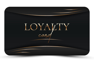 Modern loyalty card template. Elegant Black business card with golden 3d text, lines. Luxury design. Vector illustration for vip, bonus card, gift certificate, invitation