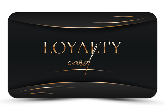 Modern loyalty card template. Elegant Black business card with golden 3d text, lines. Luxury design. Vector illustration for vip, bonus card, gift certificate, invitation