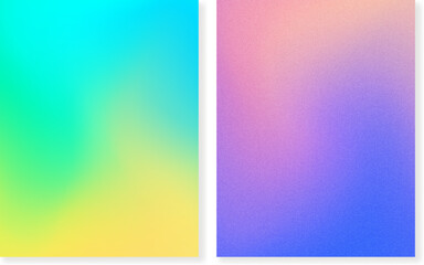 Set of grainy gradient backgrounds in magenta, cyano, green and yellow colors. For covers, wallpapers, branding, social media and more. You can use  the grainy texture for each of the backgrounds.
