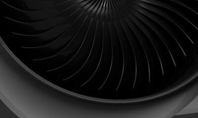Black background with turbine for cover design. Advertising cover for the catalog of ventilation systems and air conditioners. 3d rendering.