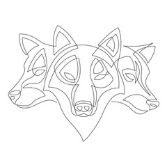 Three-headed wolf drawn in one continuous line. Design for modern tattoos, decor, logo, sports club design, gym design, advertising move, banner, poster, mascot, t-shirt printing. Isolated vector