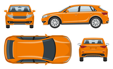 SUV car vector template with simple colors without gradients and effects. View from side, front, back, and top - obrazy, fototapety, plakaty