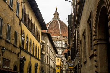 View of the old town of Florence, Italy, and its beautiful buildings.
