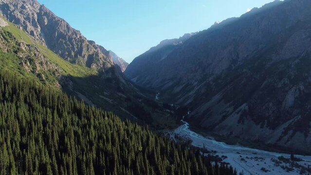 Belogorka valley in Chuy Region in Kyrgyzstan. Green valley in mountains.