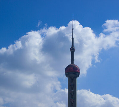 TV tower, scene, Oriental Pearl Tower, Pudong, Shanghai, architecture, landmark, cloud, sky