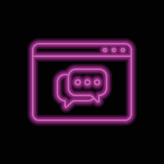 Browser, chat simple icon vector. Flat design. Purple neon on black background.ai