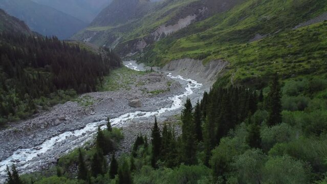 Belogorka valley in Chuy Region in Kyrgyzstan. Green valley in mountains.