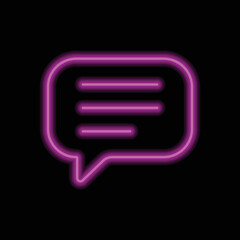 Chat, message, text simple icon vector. Flat design. Purple neon on black background.ai