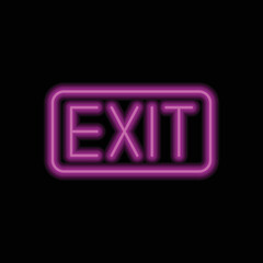 Exit simple icon vector. Flat design. Purple neon on black background.ai