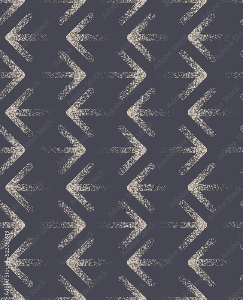 Poster back and forth arrows stipple seamless pattern vector dotted abstract background. half tone art geom