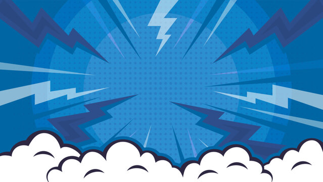 lightning explosion with cloud pop art retro comic style background. Vector illustration.