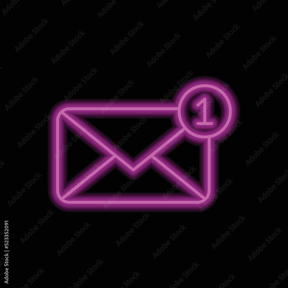 Poster message notification simple icon vector. flat design. purple neon on black background.ai