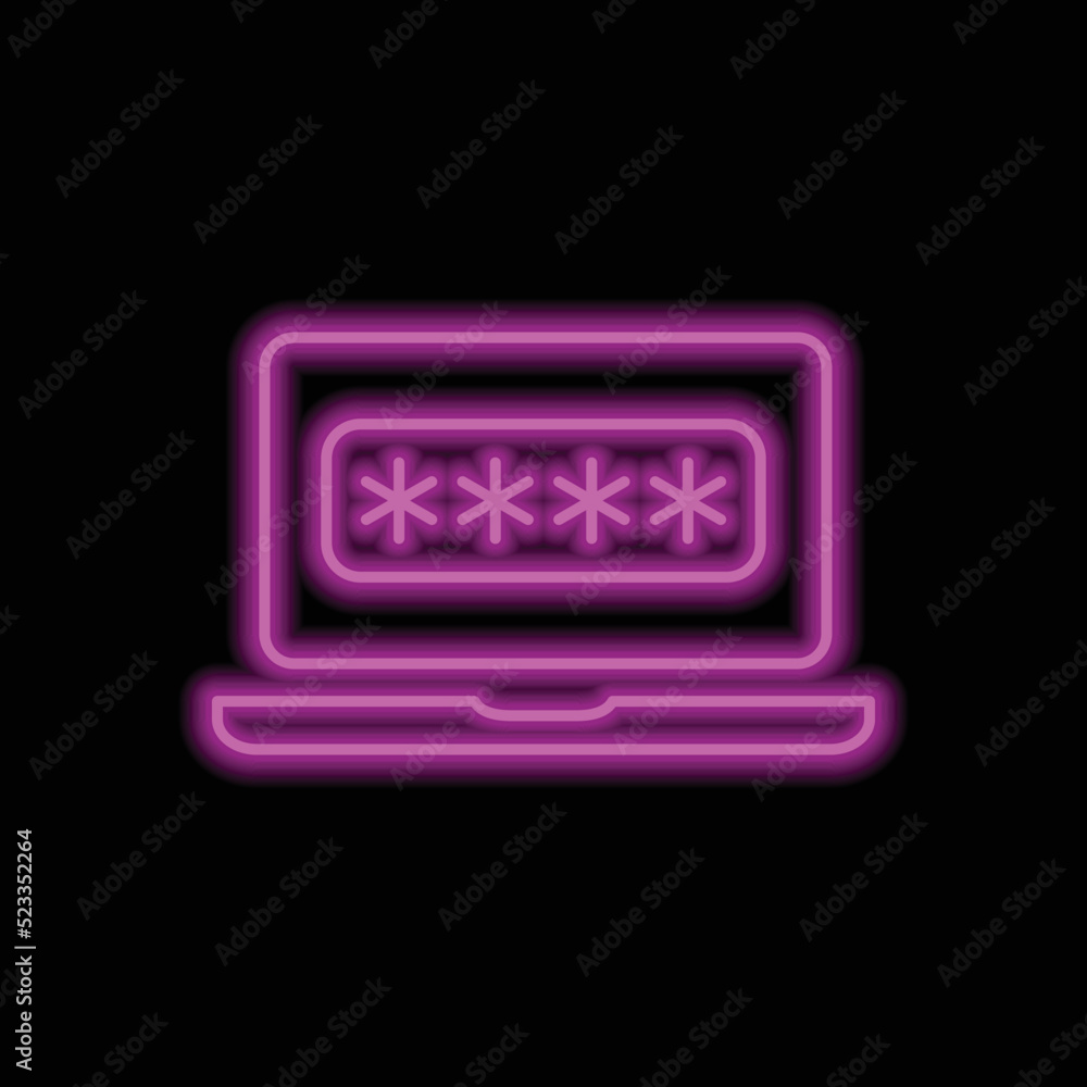 Poster notebook with password simple icon vector. flat design. purple neon on black background.ai