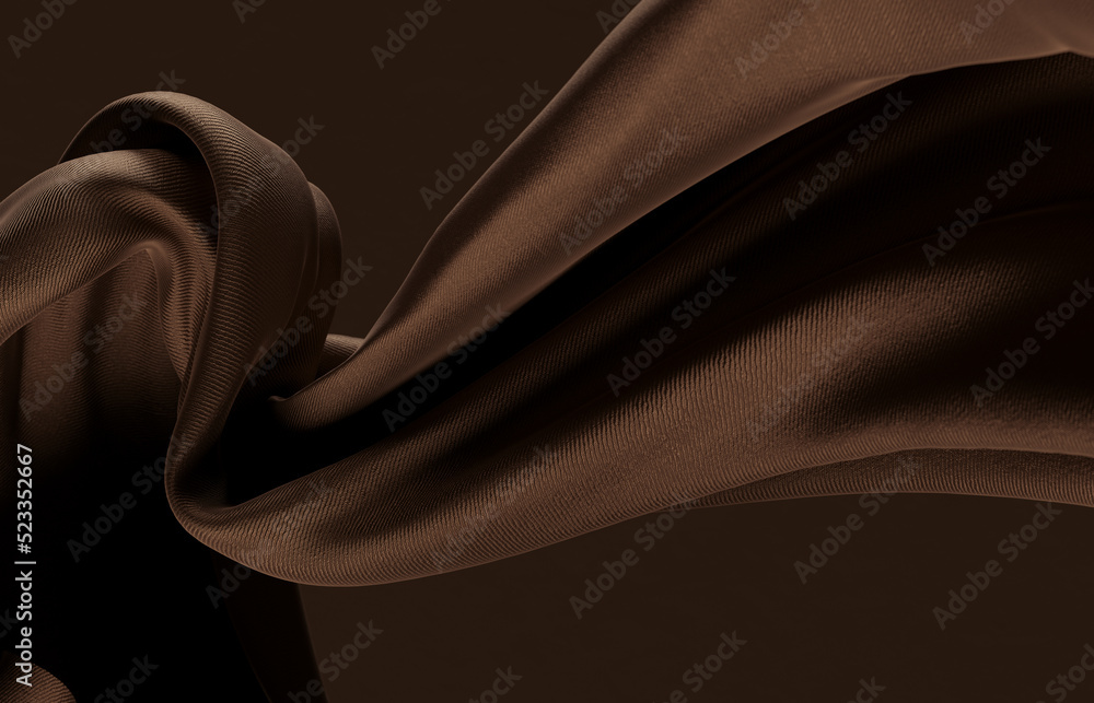 Poster fabric waves closeup in the air, dynamic cloth 3d rendering.