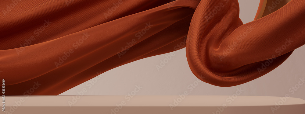Poster elegant floating brown textile in air, cloth dynamic abstract product display background, fabric fly