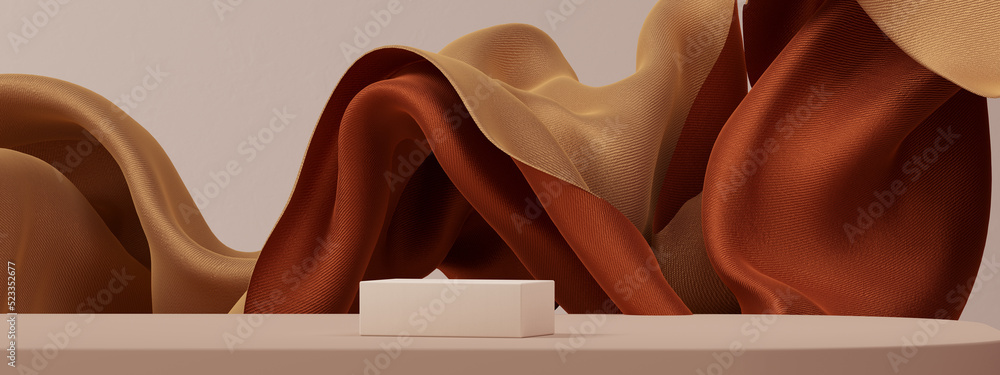 Poster elegant floating brown textile in air, cloth dynamic abstract product display background, fabric fly