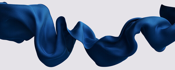 Blue dynamic Cloth silk scarf movement, floating fabric background, 3d rendering elegant silk textiles fly