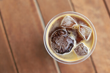 iced coffee in plastic glass for drinking in home