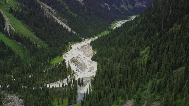 Karakol valley in Chuy Region in Kyrgyzstan. Green valley in mountains.