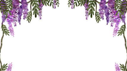 Wisteria blossom watercolor with transparent background