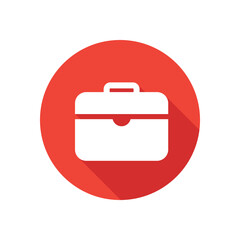 Briefcase, bag, suitcase flat icon, round button, long shadow style.