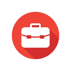 Suitcase flat icon in round button.
