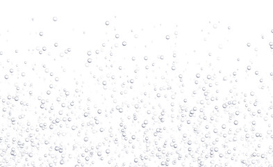 Underwater fizzing bubbles, soda or champagne carbonated drink, sparkling water isolated on white background. Effervescent drink. Aquarium, sea, ocean bubbles vector . - obrazy, fototapety, plakaty