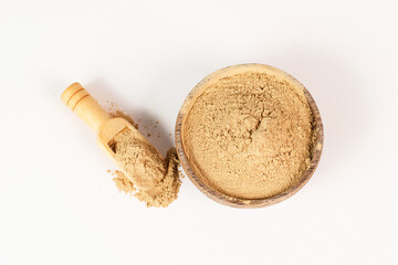 Healing earth powder in a bowl, supplement and antioxidant for to detox the body, alternative...