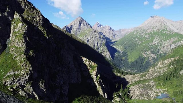 Karakol valley in Chuy Region in Kyrgyzstan. Green valley in mountains.