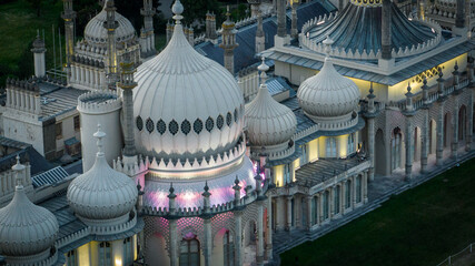 Aerial view of Royal Pavilion in Brighton on a early evening, East Sussex, UK