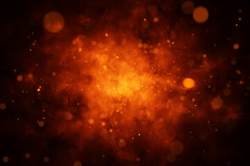 Inferno dangerous hot fire flames with sparks copy space background.