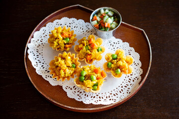 Kratong Thong, Minced Chicken and Sweet Corn in Crispy Golden Cup.