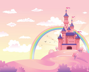 FairyTale landscape, the road leading to the princess castle. Vector illustration