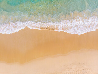 Aerial view sea wave beach with white sand summer